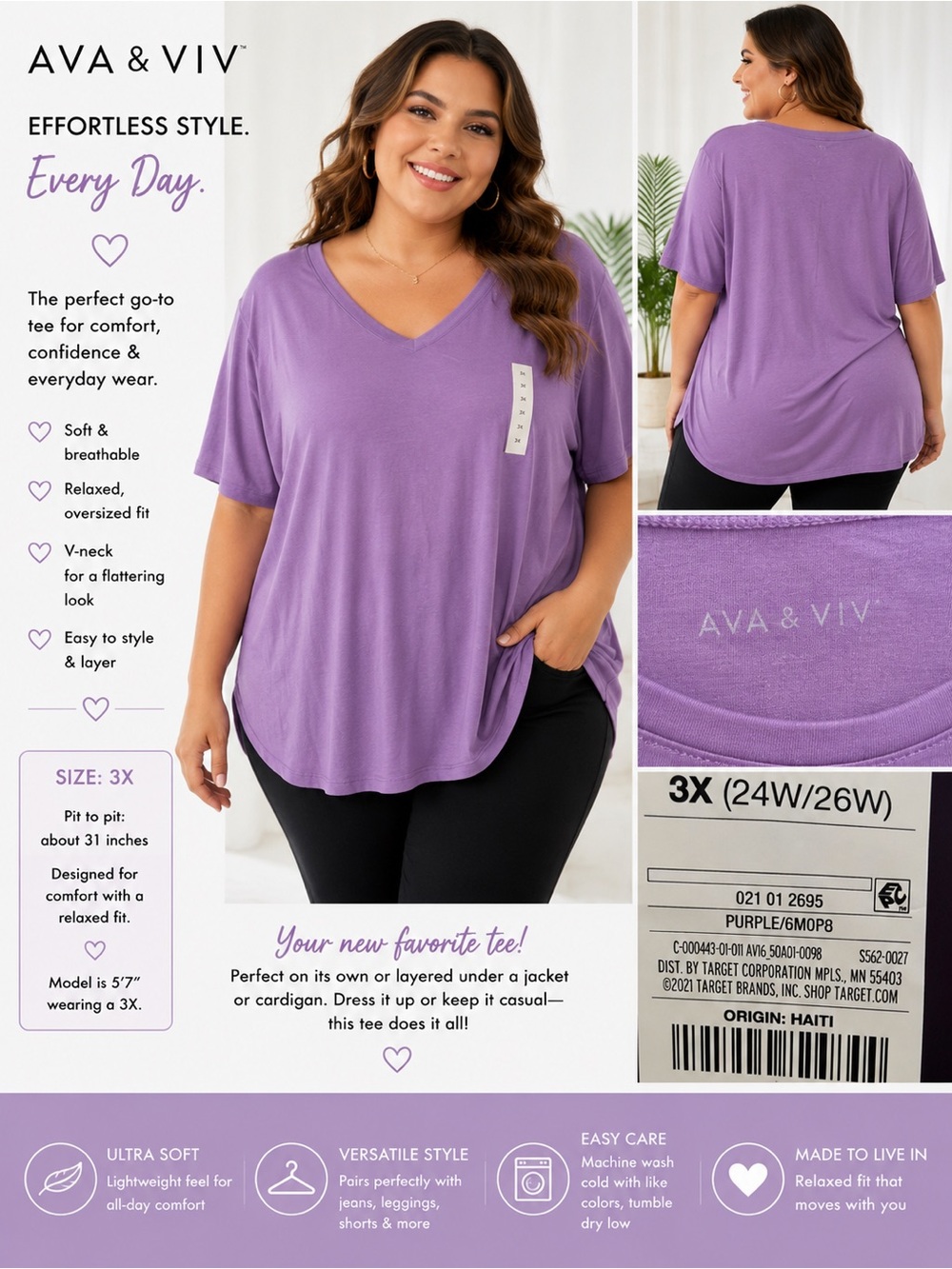 AVA & VIV Short Sleeve top NWT 3X pit to pit is about 31 inches - Item#10-49